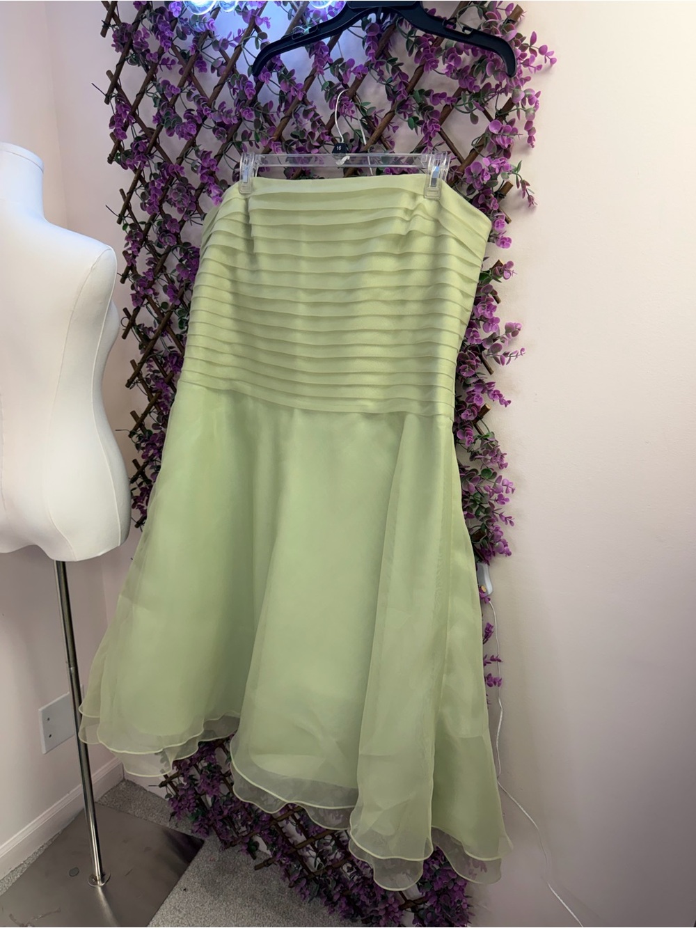 Bari Jay Strapless Pale Green Chiffon Cocktail Dress